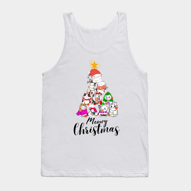 Meowy And Bright Christmas Cat Lover Gift Tank Top by EvetStyles